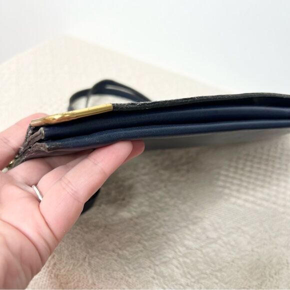 Vintage Petrocelli Milan Navy Leather Convertible Clutch Purse Bag - Picture 8 of 11